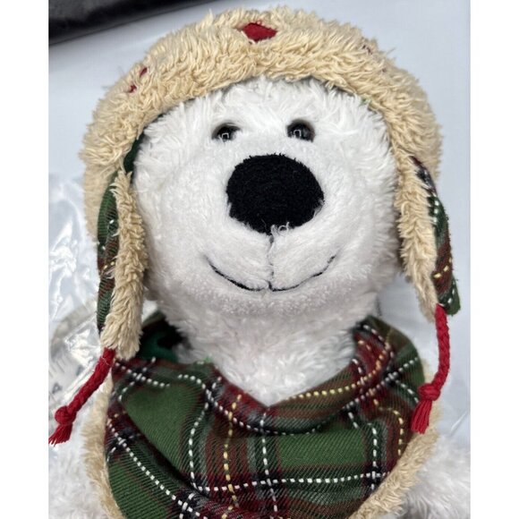 2011 Hugfun Int’l White/Green Teddy Bear Winter Hat Boots Scarf Plaid Holiday - Picture 2 of 16
